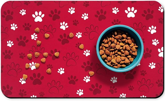 Dog Food Mat, Absorbent Water Bowl Mats Cat Pet Feeding Placemats Red 24 * 32 inch