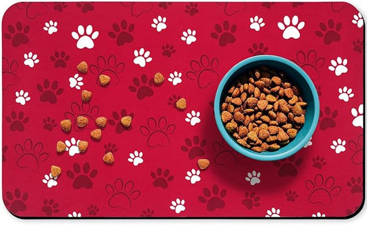 Dog Food Mat, Absorbent Water Bowl Mats Cat Pet Feeding Placemats Red 12 * 20 inch