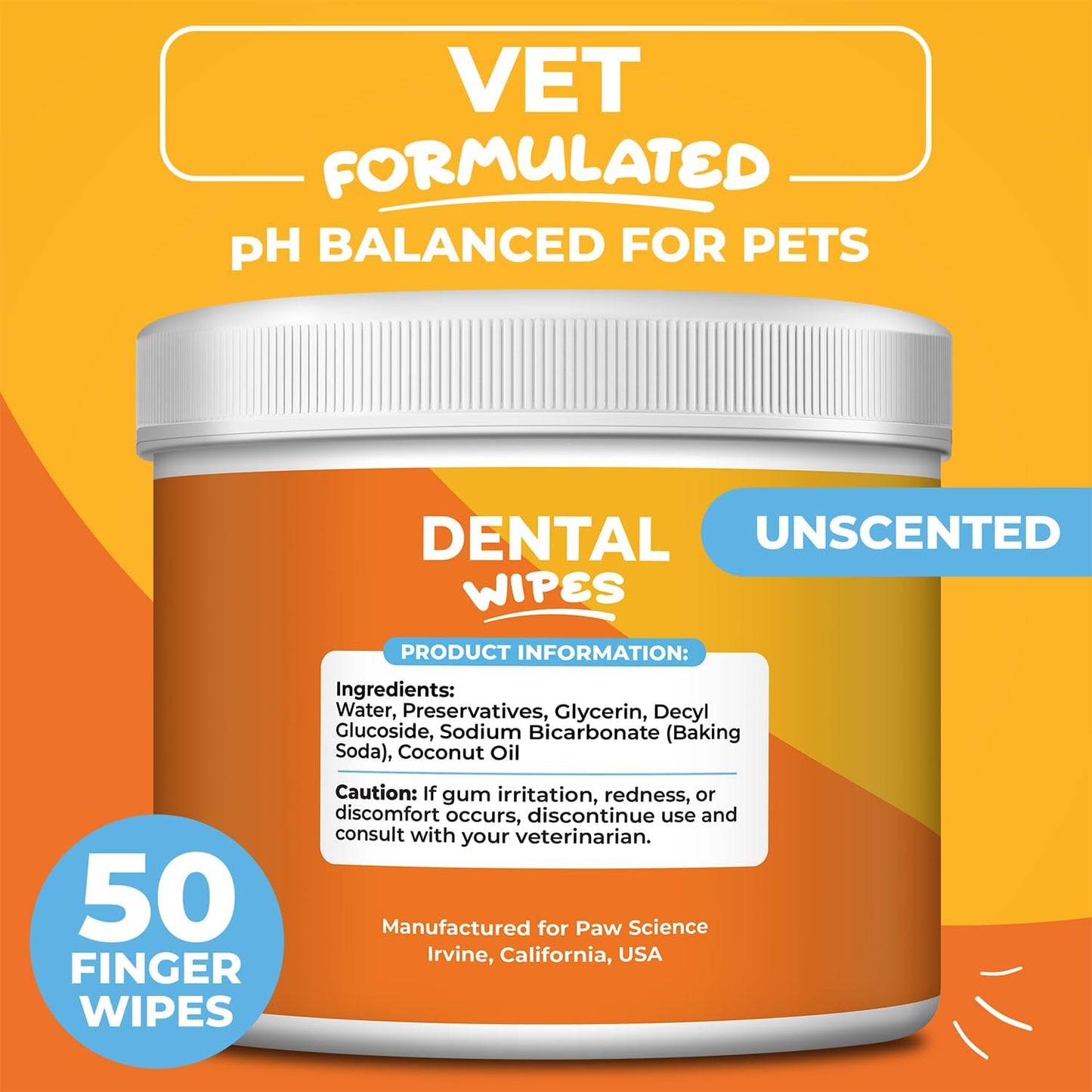 Dog & Cat Teeth Cleaning Wipes - Dental Finger Wipes for Cats & Dogs - Pet Toothbrush & Tooth Brushing Kit - Effective Teeth Cleaner (Unscented)