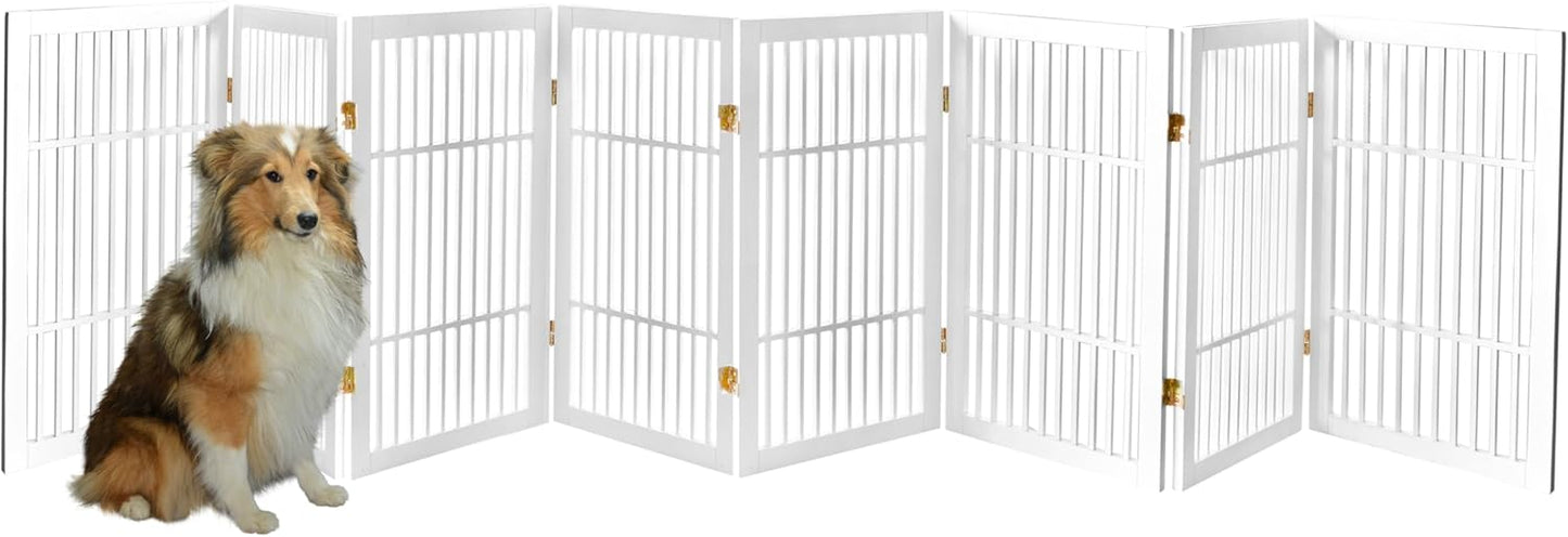 Pet Dog Gate Strong and Durable Freestanding Folding Acacia Hardwood Portable Wooden Fence Indoors or Outdoors by Urnporium (White Pet Gate, 8 Panel 30" Tall)