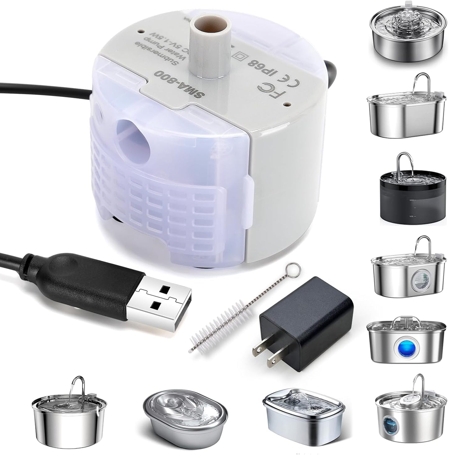 Cat Water Fountain Pump,Pet Water Fountains Pumps Replacement SMA-800 Submersible Motor,Cat Fountain Pump for Stainless Steel Cat Water Dispenser