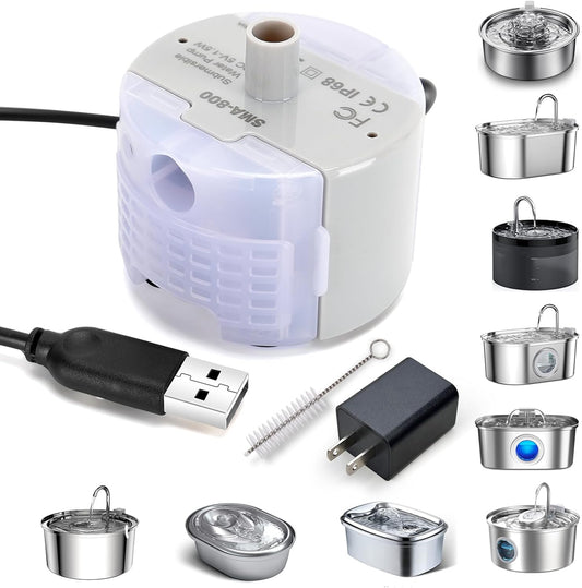 Cat Water Fountain Pump,Pet Water Fountains Pumps Replacement SMA-800 Submersible Motor,Cat Fountain Pump for Stainless Steel Cat Water Dispenser