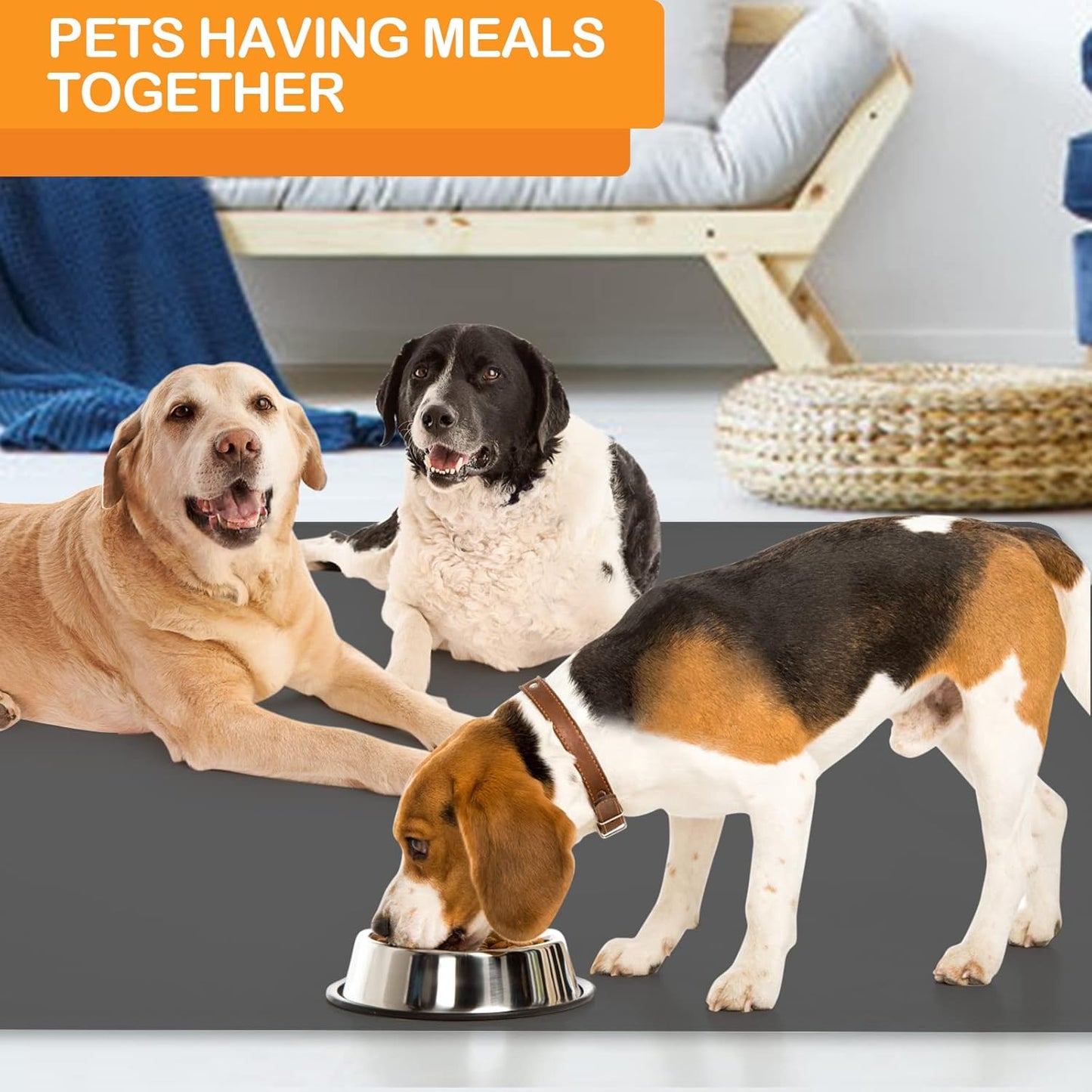 Dog Water Mat 39.4×29.5in - Silicone Dog Mat for Food and Water Extra Large - Pet Food Mat for Floors Waterproof - Pet Feeding Mat Prevent Water Food Spills - Dark Grey