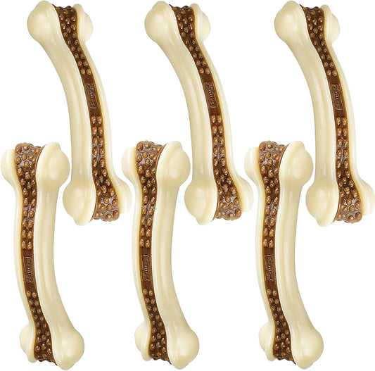 Dog Chew Toys for Aggressive Chewers, 6 Pack L Real Beef Flavor Bones,Indestructible Dog Toys for Large/Medium Breed,Pet NylonToys