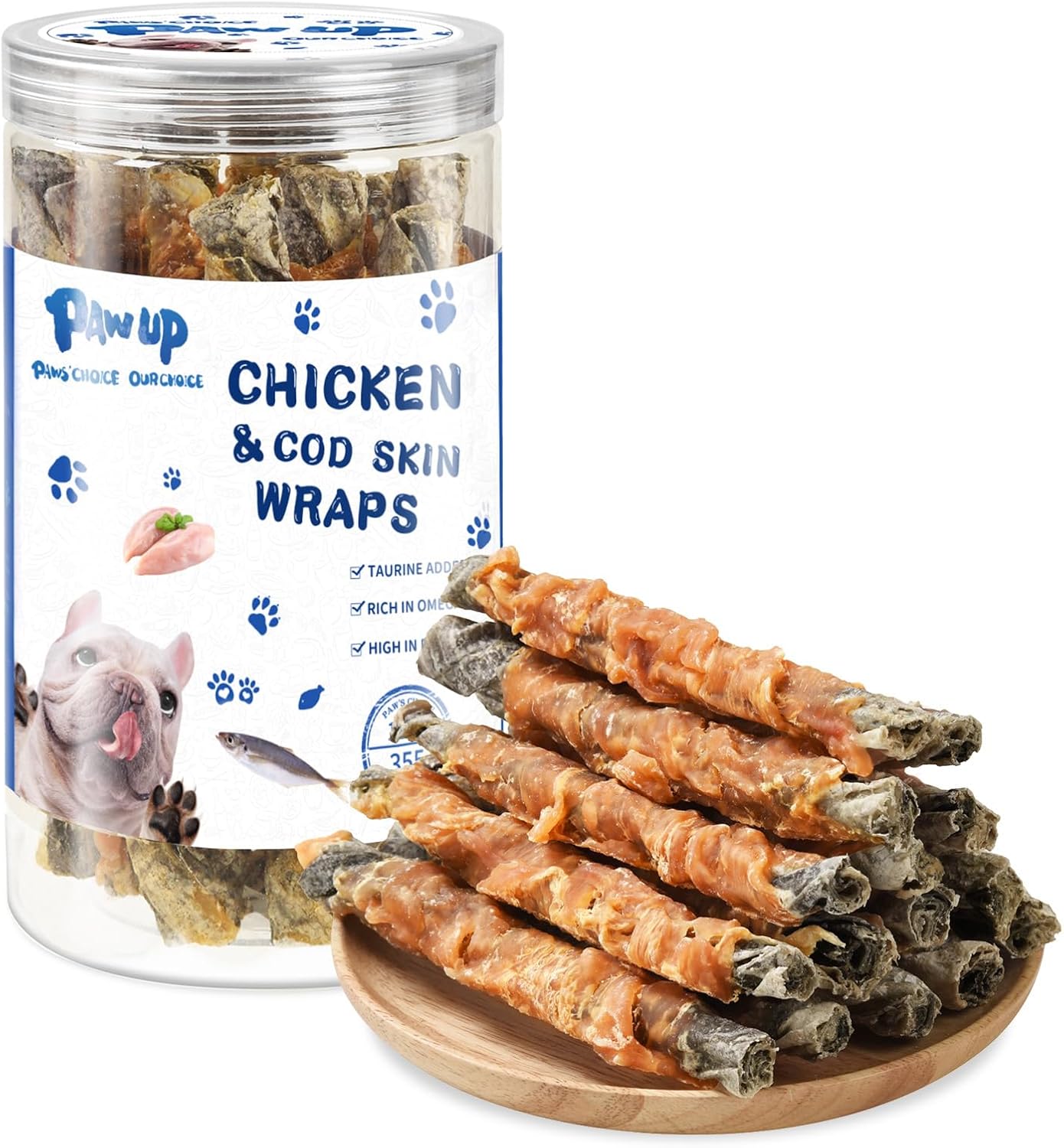 Dog Treat Chicken Wrapped Cod Skins, Fish Chews Rolls for Medium Dogs, Healthy, Rawhide-Free, 12.5 oz