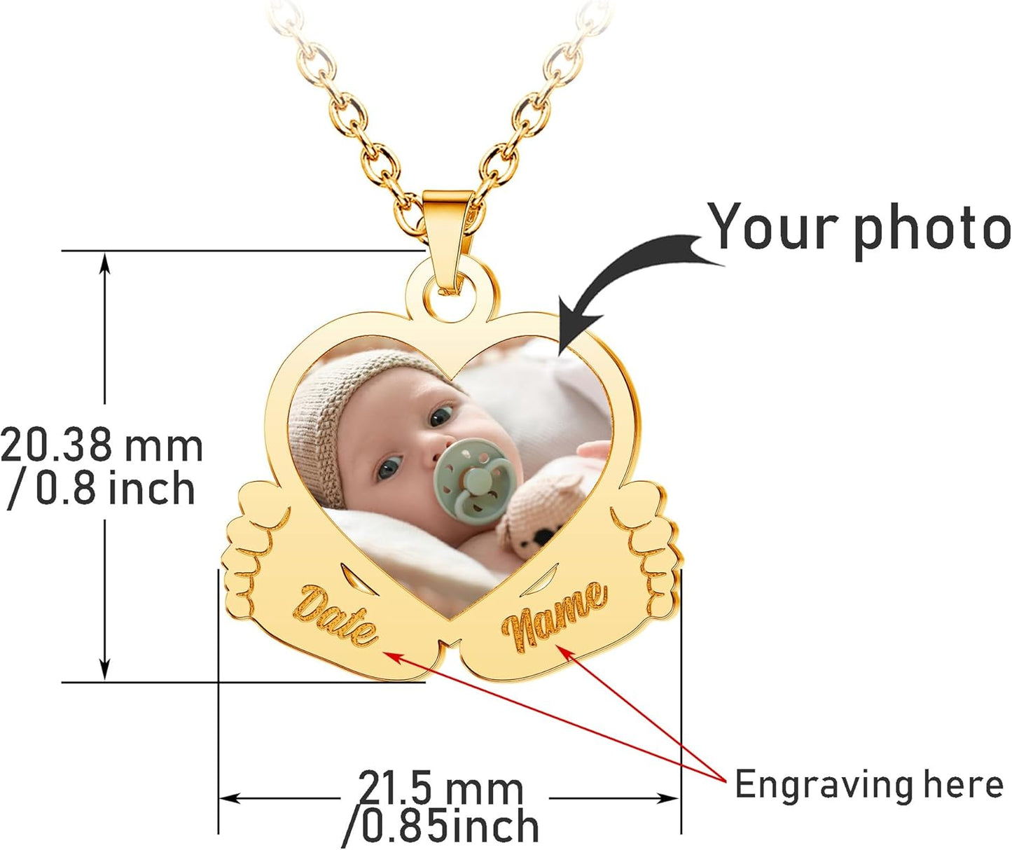 CharmSStory Personalized Photo Necklaces Custom Engraved Name Necklace Memory Keepsake Picture Necklace Pendant Customized Gifts for Women Men