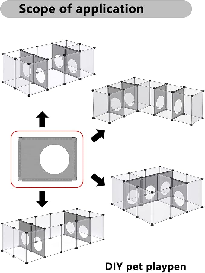 DINMO 4 Pcs Plastic Panel with Games Holes Design, 11.8" x 15.7", for DIY Small Animal Playpen and Cube Storage Unit, Grey Transparent