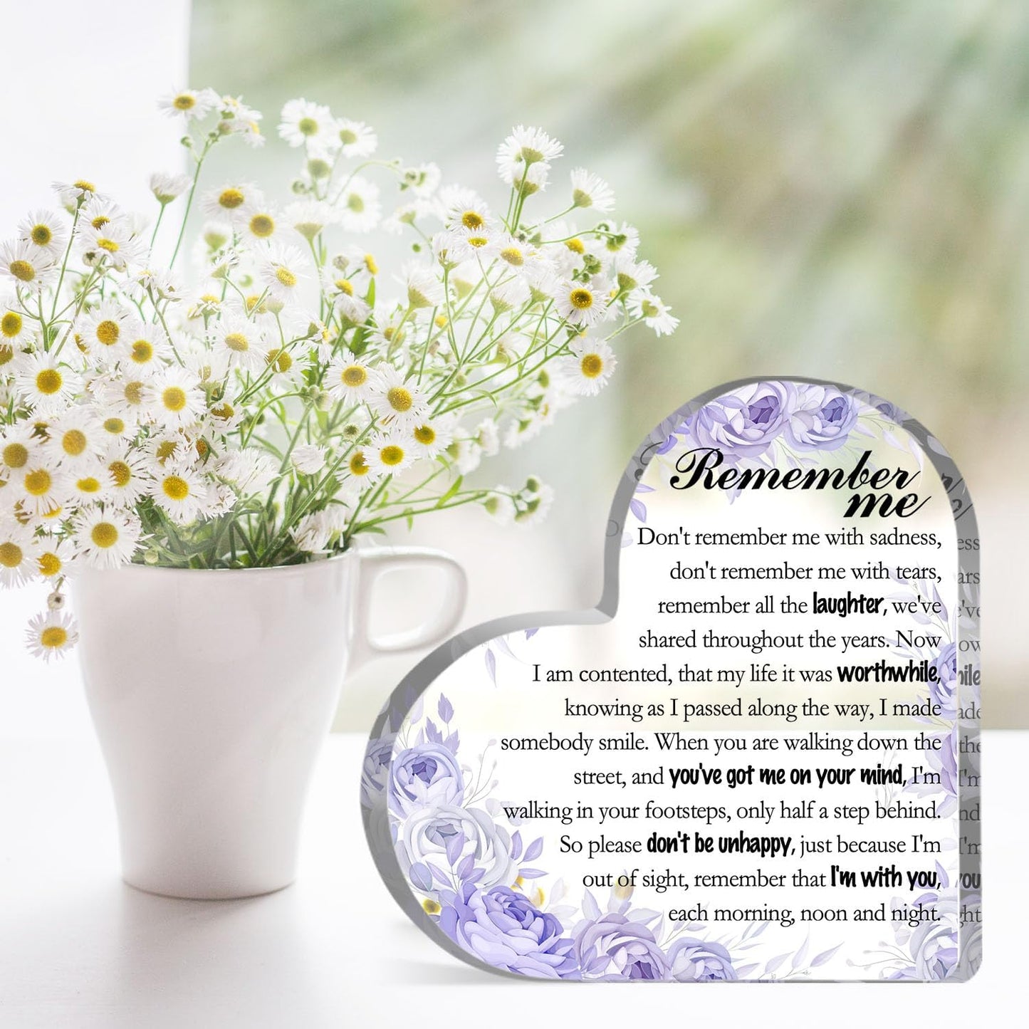 Remember Me Sign Sympathy Gifts for Loss of Loved One Bereavement Decor Sign Memorial Gifts for Loss of Mother Father Condolence Acrylic Plaque with Remembrance Quote