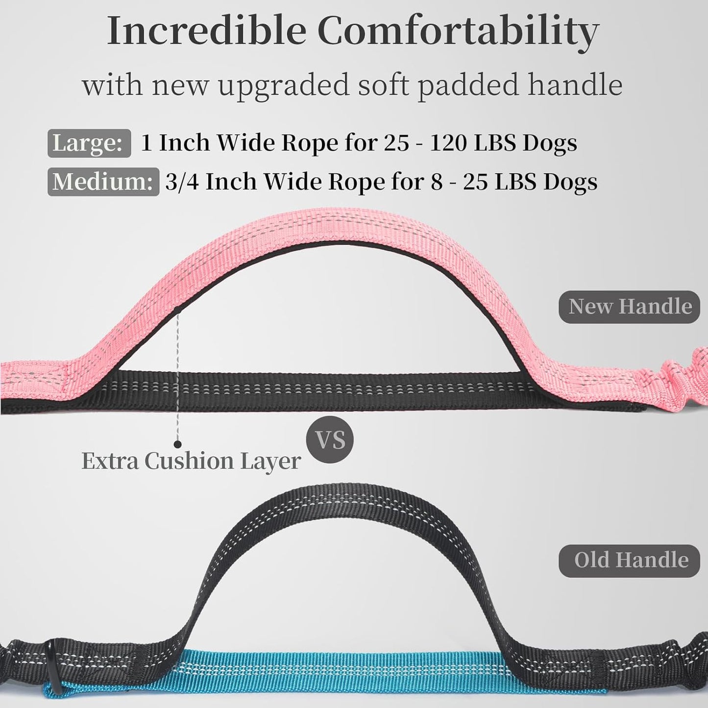 iYoShop Hands Free Dog Leash with Zipper Pouch, Dual Padded Handles and Durable Bungee for Walking, Jogging and Running Your Dog (Baby Pink, 8-25 lbs, Medium)