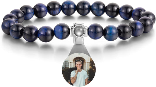 EMIRISTIC Custom Photo Bracelet - Personalized Picture Natural Stone Cuban Chain Bracelet - Any Special Day Gifts