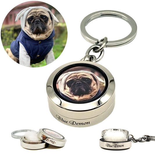 Custom Pet portrait dog mom keychain hair locket keepsake Urn keychain for Ashes with Name Photo Portrait Cremation Jewelry for Pet Memorial Keepsake Loss of Dog Sympathy Gift