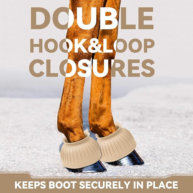 Abbylike Horse Bell Boots Protect Against Hoof Impact Trauma Rubber Bell Boots Horse Care for Turnout No Rub Design Comfort Quick Wrap Hook and Loop