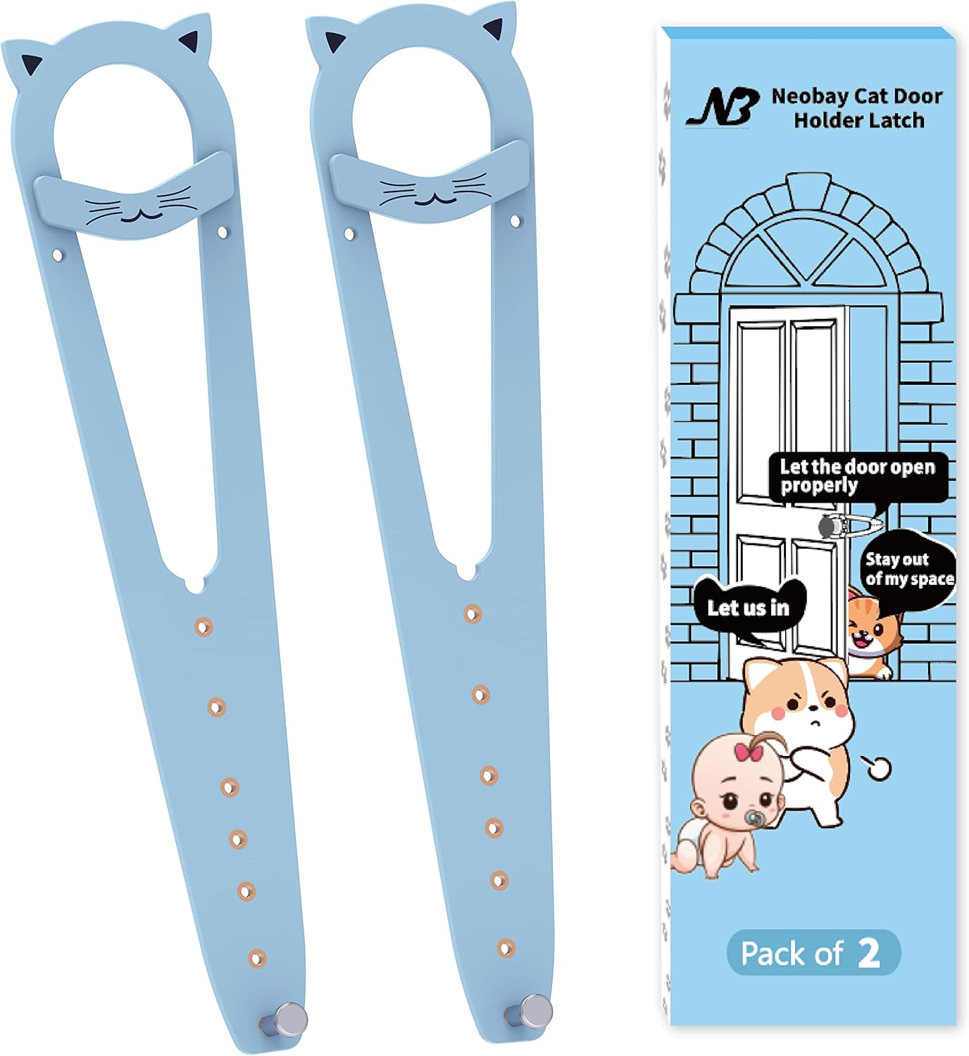 Cat Door Latch, 7 Sizes Adjustable Cat Door Holder Latch to Keep Dog Out of Litter Box, Economical Alternative of Pet Gates and Interior Cat Door, Plastic