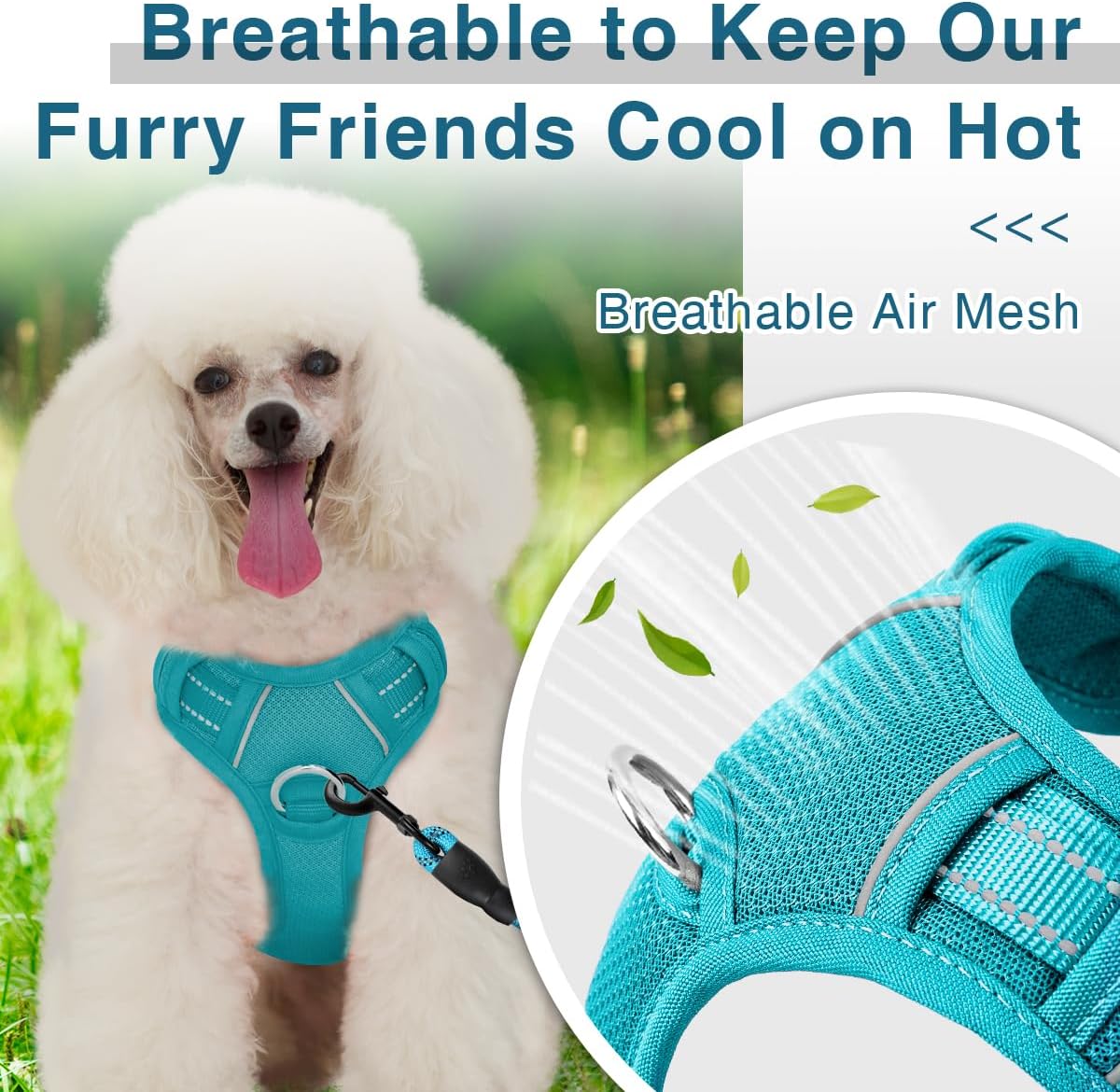 BARKBAY Dog Harness No Pull with ID Tag Pocket - Heavy Duty, Reflective, Easy Control for Large Dogs(Ocean Blue,XS)