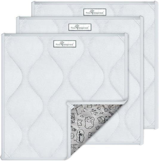 Paw Inspired Guinea Pig Cage Liner Pads | Washable Fleece Bedding, Waterproof Bottom | Super Absorbent Pee Pad or Pet Bed Mat for Piggies, Ferrets, Rabbits, Hamsters, Small Animals (12x12, Light Gray)