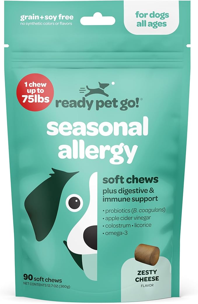 Immunity Boosting Dog Allergy Chews | Delicious and Soothing Hot Spot & Dog Itch Relief Chew for Seasonal Allergy Relief with Probiotics ACV Alaskan Salmon Oil & Colostrum for Dogs | 90 Chews