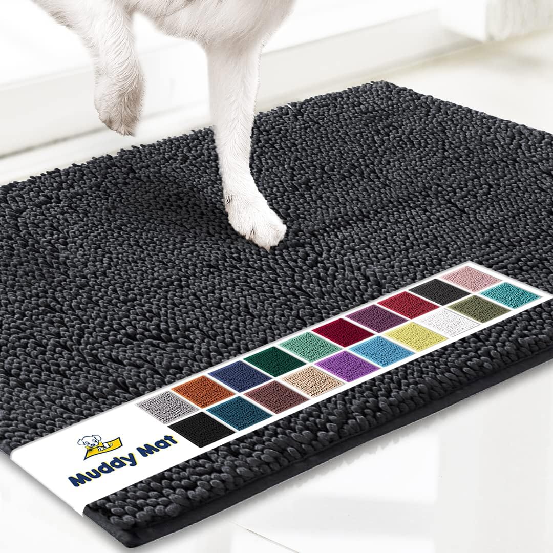 Muddy Mat® Original Dog Door Mat for Muddy Paws, Super Absorbent Microfiber, Non-Slip Washable Pet Rug, Quick Dry Chenille Entryway Carpet, Machine Washable Indoor Outdoor mat, Charcoal 19"x30"