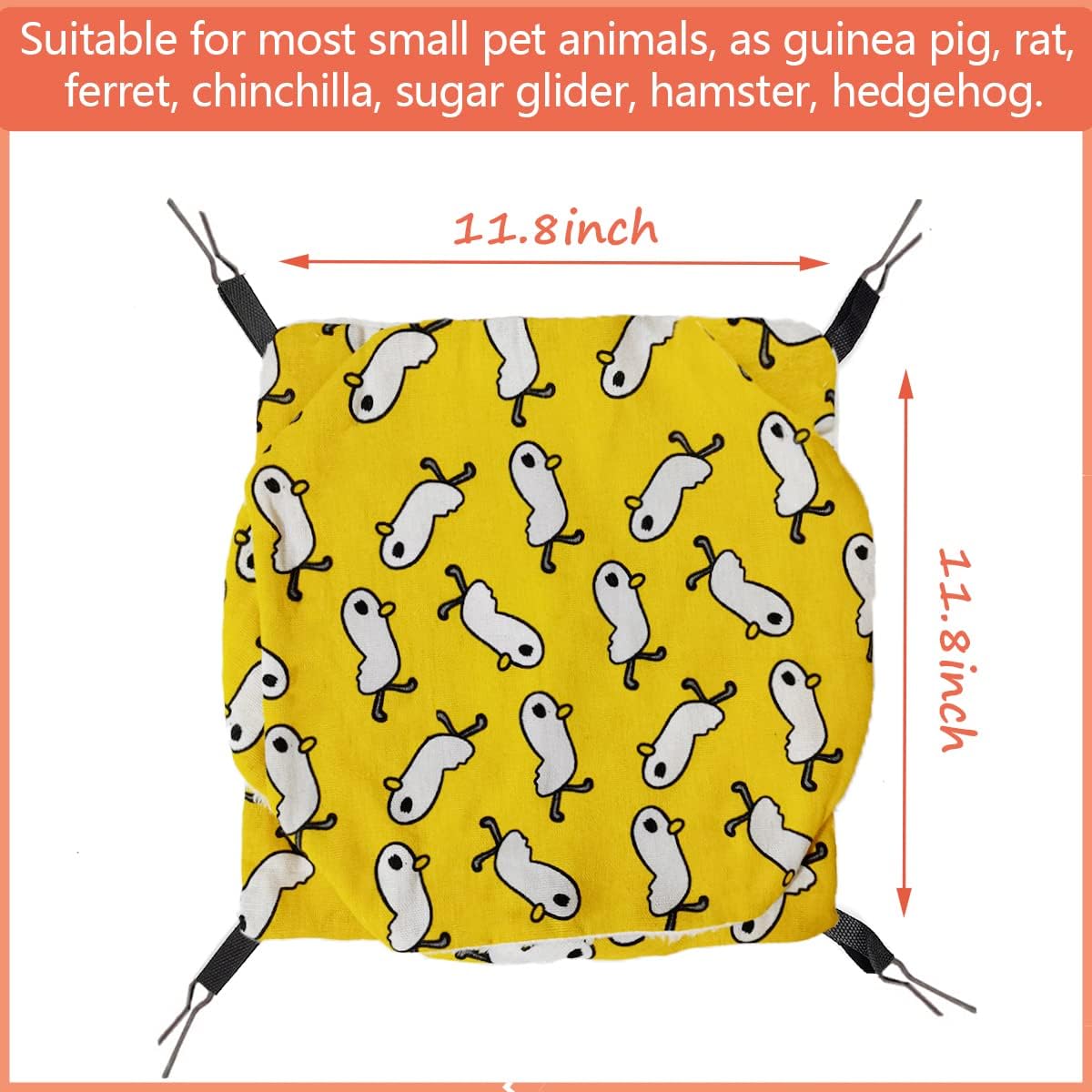 LEFTSTARER Triple-Layer Sugar Glider Hammock, Small Pet Cage Hammock, Sugar Glider Cage Accessories Hamster Bedding Small Animals Bed for Chinchilla Parrot Ferrets Rat Playing Sleeping (Yellow Duck)