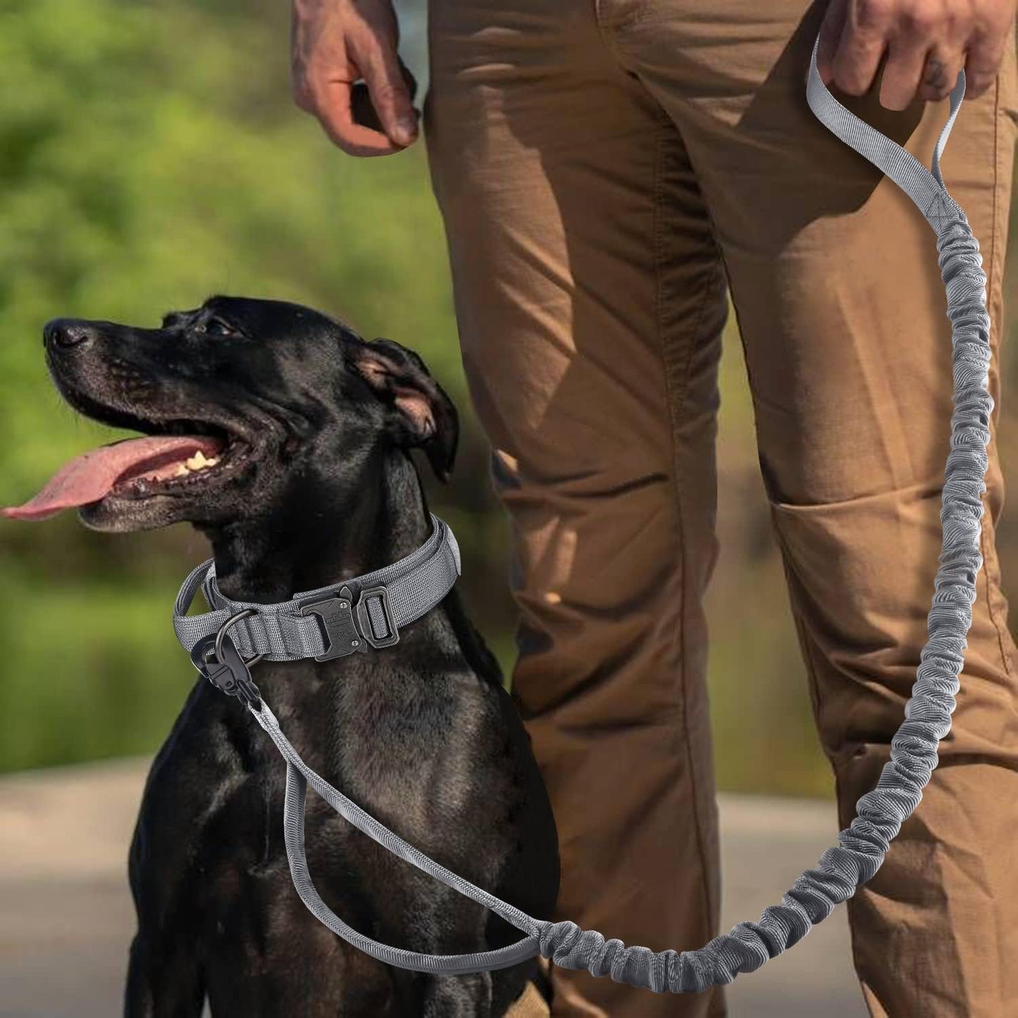 COOYOO Dog Collar,3 Piece Set Tactical Dog Collars, Adjustable Military Training Nylon Dog Collar with Control Handle and Heavy Metal Buckle for Medium and Large Dogs