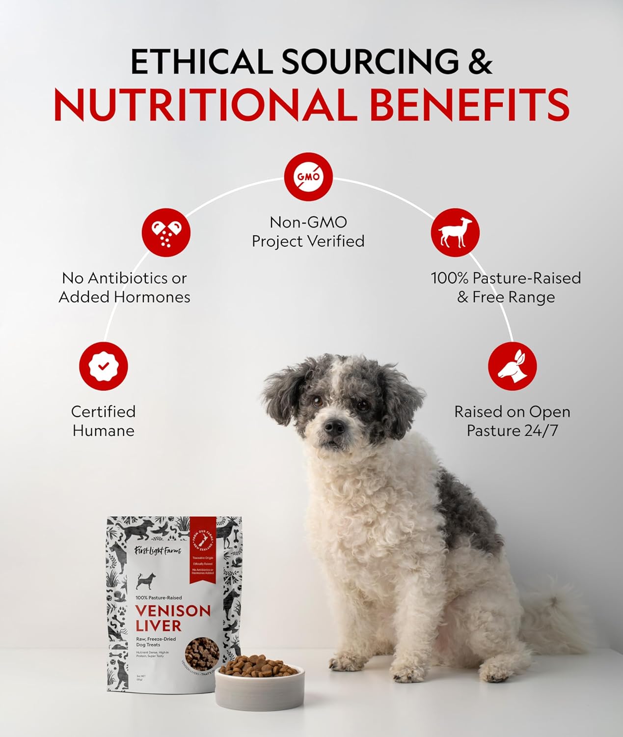 First Light Farms Freeze-Dried Venison Liver Dog Treats | 3oz Bag | 100% Single Ingredient | Free-Range, Pasture-Raised | Nutrient-Dense, High Protein