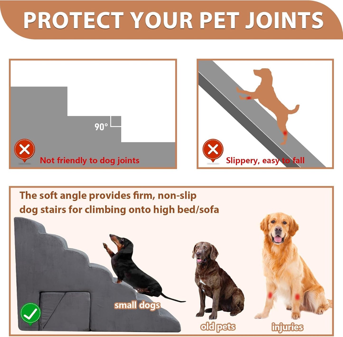 7-Tiers Dog Ramp for Small Dogs, 33 inch Foam Dog Stairs/Steps for High Beds, Non-Slip 7 Steps Pet Stairs for Small Dogs and Older Pets, Dark Gray