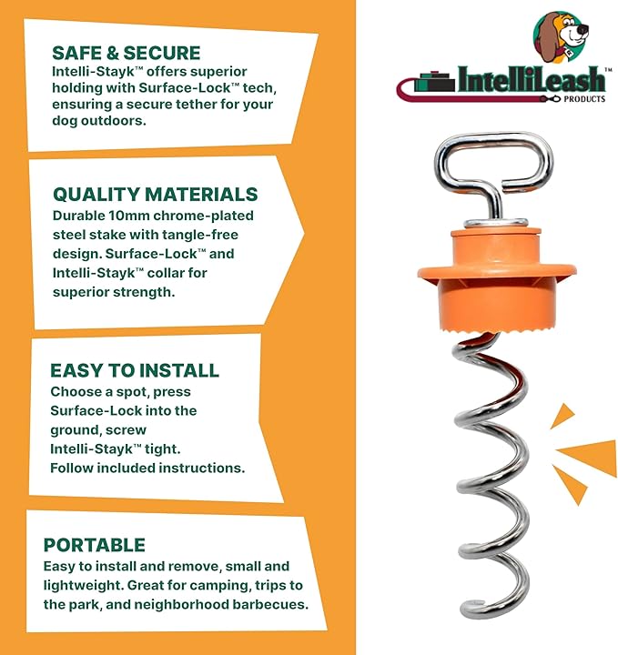 Intelli-Stayk: Beast Dog Surface-Lock Tie-Out Stake for Large and Strong Dogs