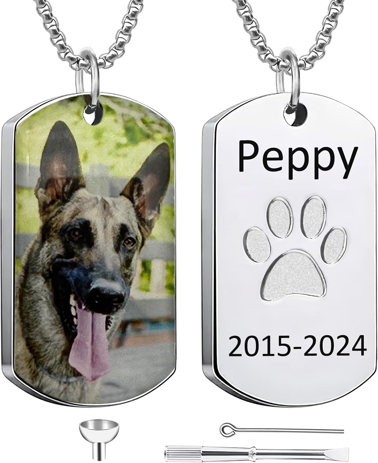 Funnylife Personalized Pet Urn Necklaces for Dog Cat Ashes Custom Photo Text Stainless Steel Cremation Jewelry Pet Loss Memorial Gift