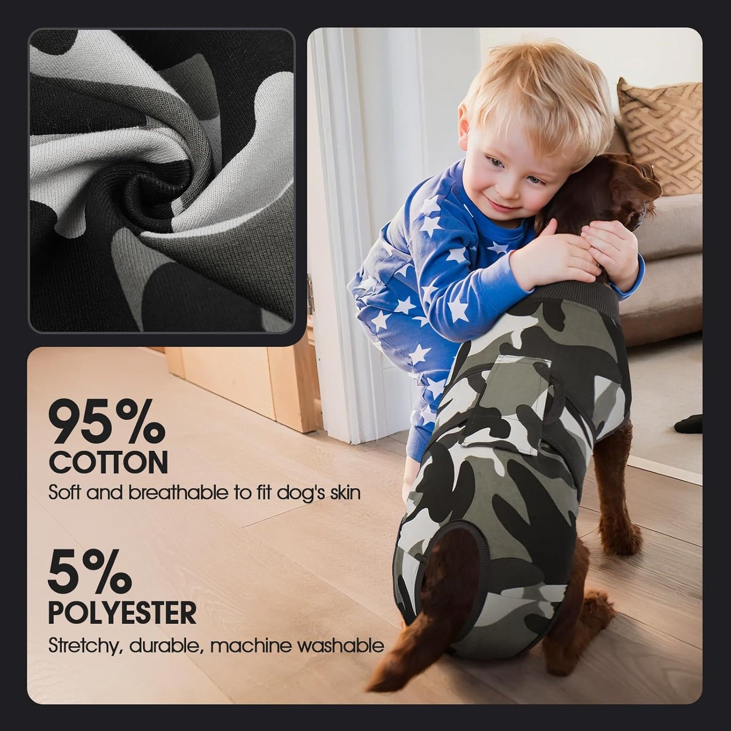 FUAMEY Dog Recovery Suit Male,Dogs Surgery Neuter Suits Puppy Spay Shirts for Female Protect Dog's Skin Anti Licking Abdominal Wounds Doggie Onesie Pet Bodysuit Alternative to Cone Grey Camouflage XL