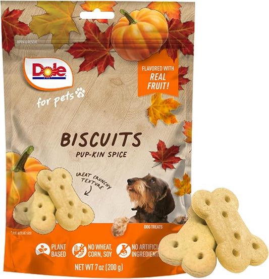 Dole for Pets Dog Biscuits, Pup-kin Spice Flavor, Flavored with Real Fruit, No Wheat, Corn, Soy, Artificial Flavors, Colors, or Preservatives, 7 Oz