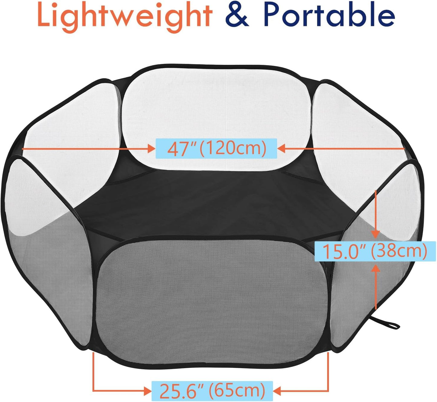 Pawaboo Small Animals Playpen, Waterproof Small Pet Cage Tent with Strong Steel Wire Frame, Portable Outdoor Yard Fence for Chick/Kitten/Puppy/Guinea Pig/Rabbits/Hamster/Chinchillas, Black