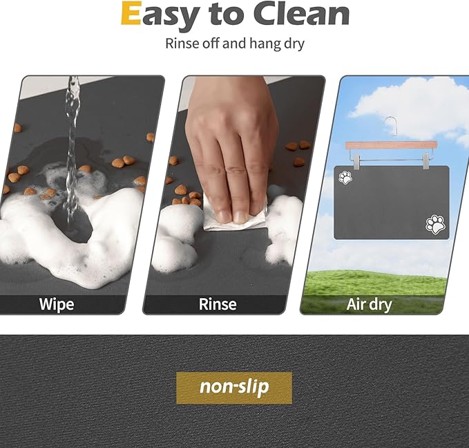 Pet Feeding Mat-Absorbent Dog Mat for Food and Water Bowl-Accessories Pet Supplies-Bowl for Messy Drinkers-No Stains Quick Dry Dog Water Dispenser Mat (16"x24", Dark Grey)