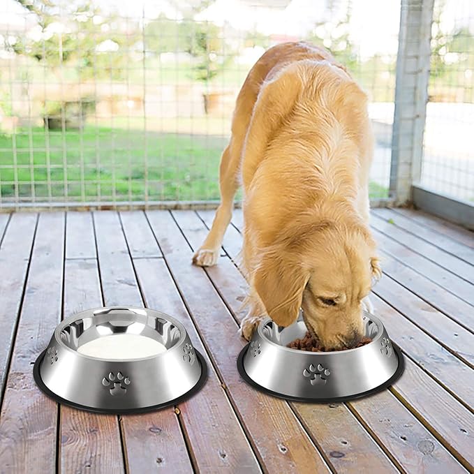 YUDANSI 2 Stainless Steel Dog Bowls, Dog Feeding Bowls for Large Dogs, Anti-Turnover Pet Dish with Rubber Base, Medium and Large Pet Feeder Food Water Plate (XL-51oz)