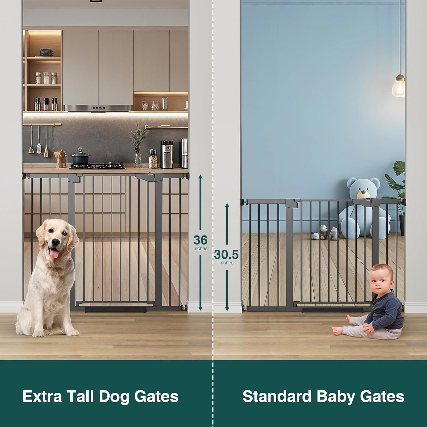 Cumbor 36" Extra Tall Baby Gate for Stairs, 29.7-48" Wide Dog Gate for Doorways, Pressure Mounted Auto-Close Pets Gates for Dogs Indoor, Durable Safety Child Gate, Mom's Choice Awards Winner, Black