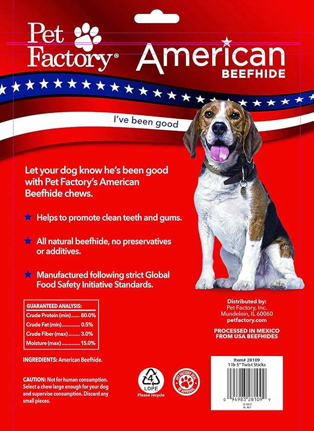 Pet Factory American Beefhide 5" Twist Sticks Dog Chew Treats - Natural Flavor, 1 lb