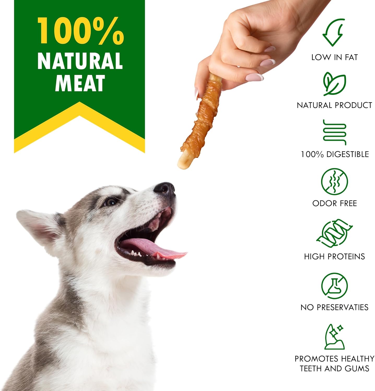 Dog Treats Biscuits Sticks Chicken Wrapped Human Grade Meat 10.6 oz - Natural Dried Snacks Rawhide - Free & Grain Free Long Lasting Chews for Large & Small Dogs - Best for Training & Healthy Teeth