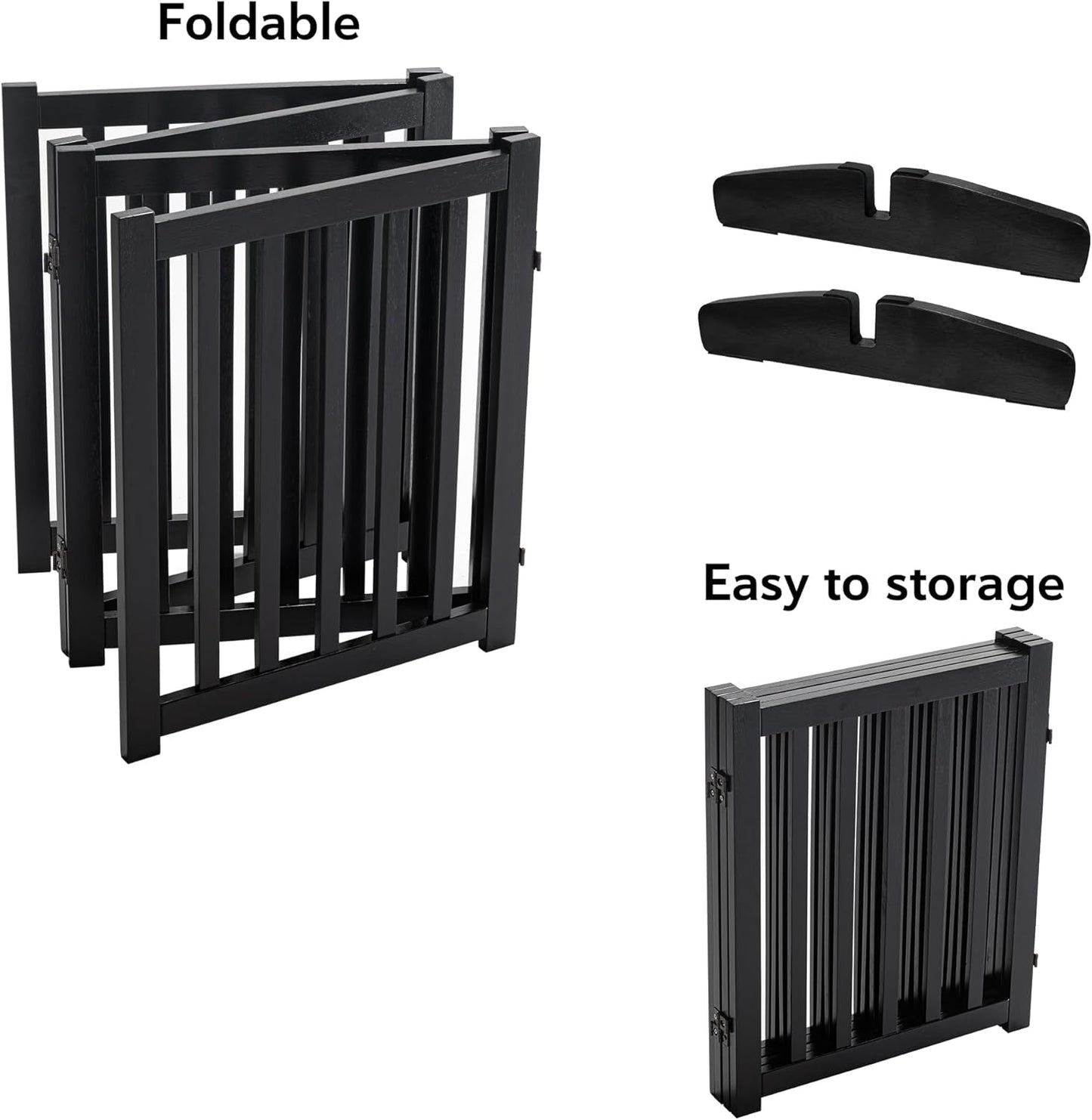 LZRS Solid Hardwood Freestanding Pet Gate,Wooden Dog Gates Indoor for Doorways,Nature Wood Dog Gates for The House,Stairs,Safety Fence,Black,30" Height-4 Panels