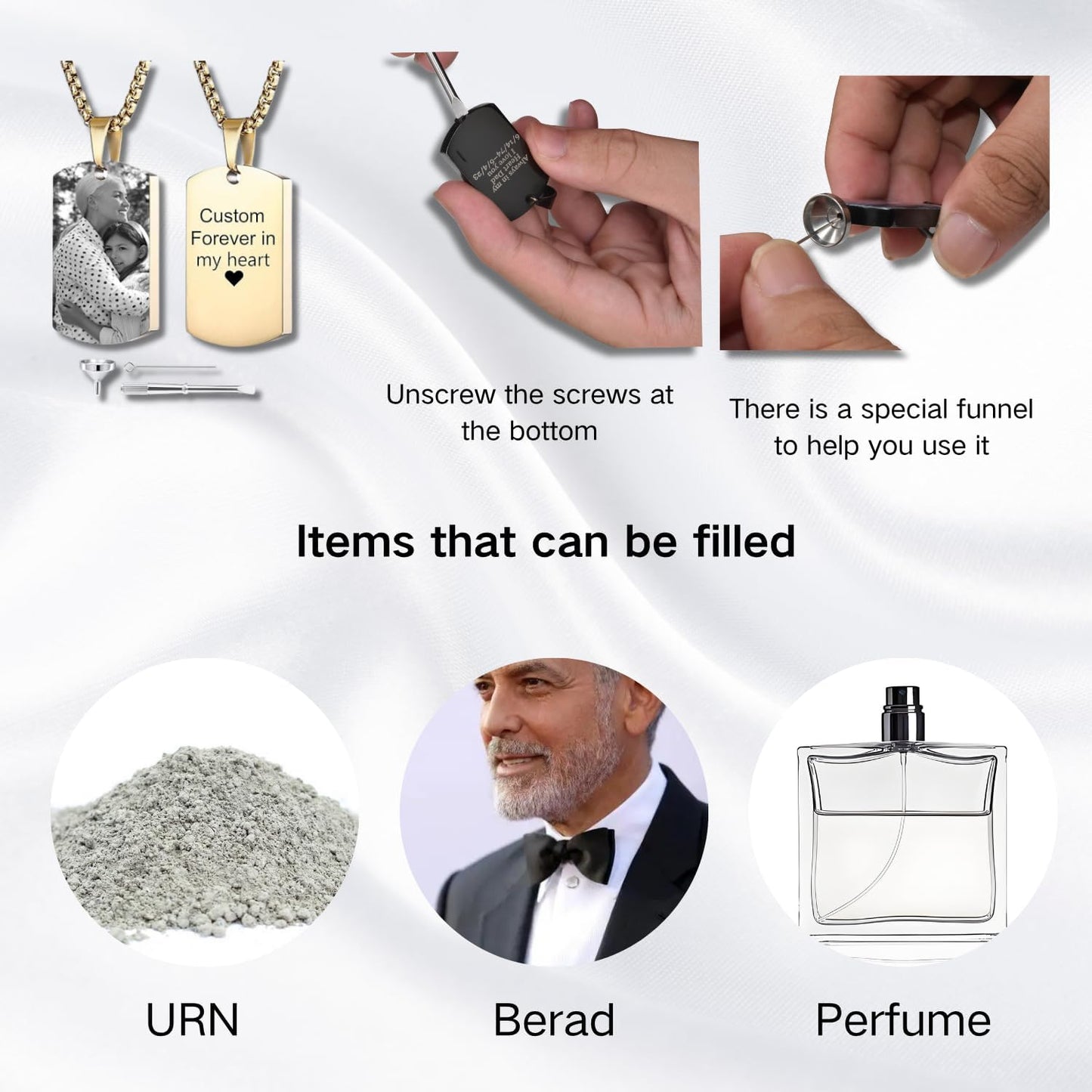 Personalized Ashes Necklace for Men Women Pet Custom Photo Text Urn Necklace Customized Engraving Holder Memorial Cremation Jewelry Keepsake Memorial Gifts