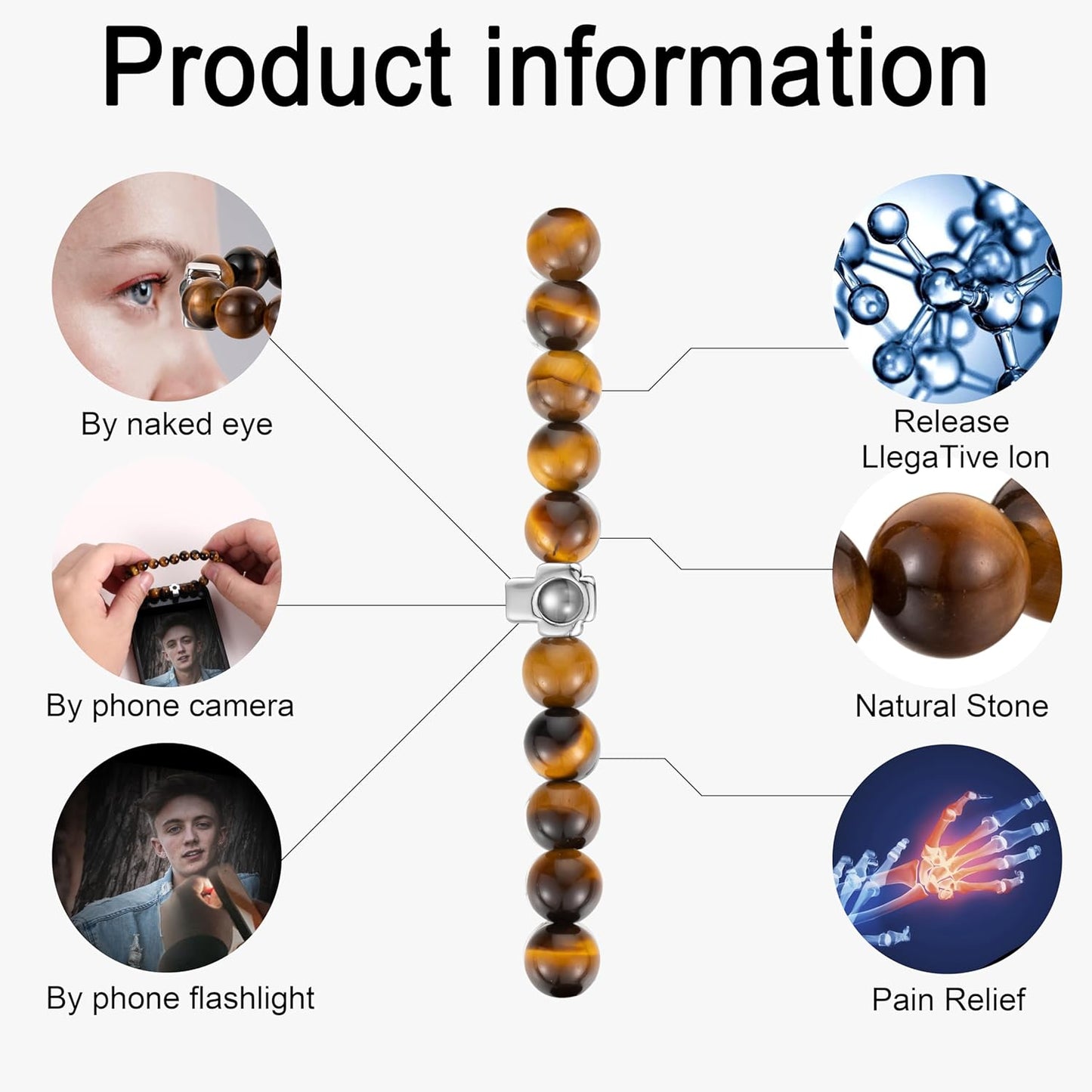 EMIRISTIC Custom Photo Bracelet - Personalized Picture Natural Stone Cuban Chain Bracelet - Any Special Day Gifts