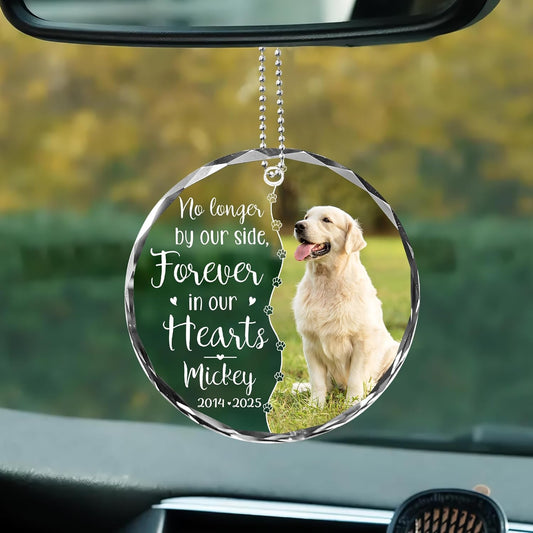 Personalized Memorial Pet Glass Car Ornament - Custom Photo, Name & Dates - Forever in Our Hearts Tribute Gift for Your Dogs- Gift for Dog Lovers (Memorial Pet Car Ornament)