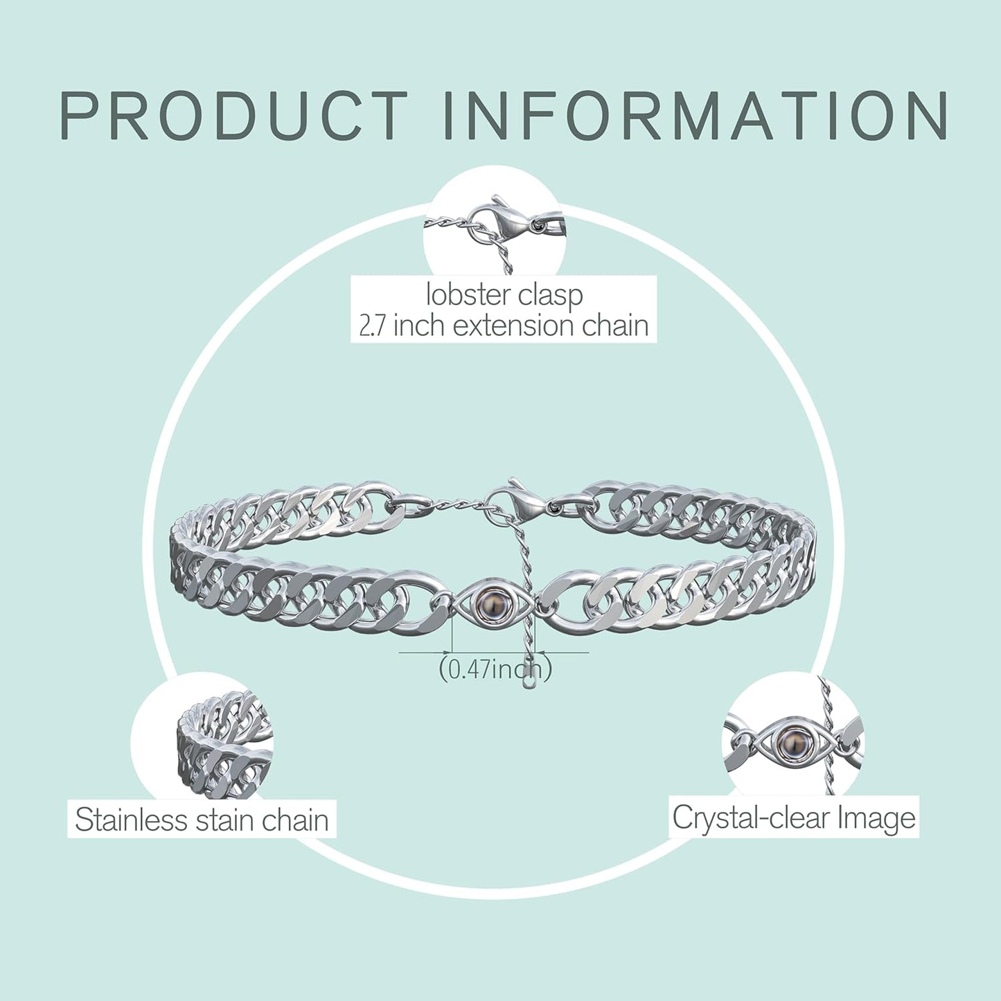 EMIRISTIC Custom Photo Bracelet - Personalized Picture Natural Stone Cuban Chain Bracelet - Any Special Day Gifts