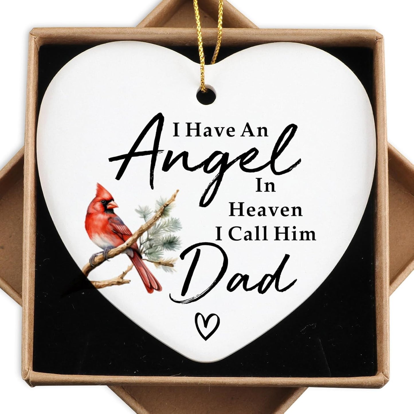 Memorial Gifts for Loss of Dad Memorial Ornament & Keepsake Sign - Red Heart Plaque with Cardinal - Sympathy Gifts for Loss of Dad
