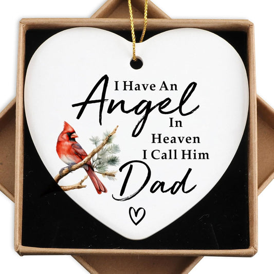 Memorial Gifts for Loss of Dad Memorial Ornament & Keepsake Sign - Red Heart Plaque with Cardinal - Sympathy Gifts for Loss of Dad