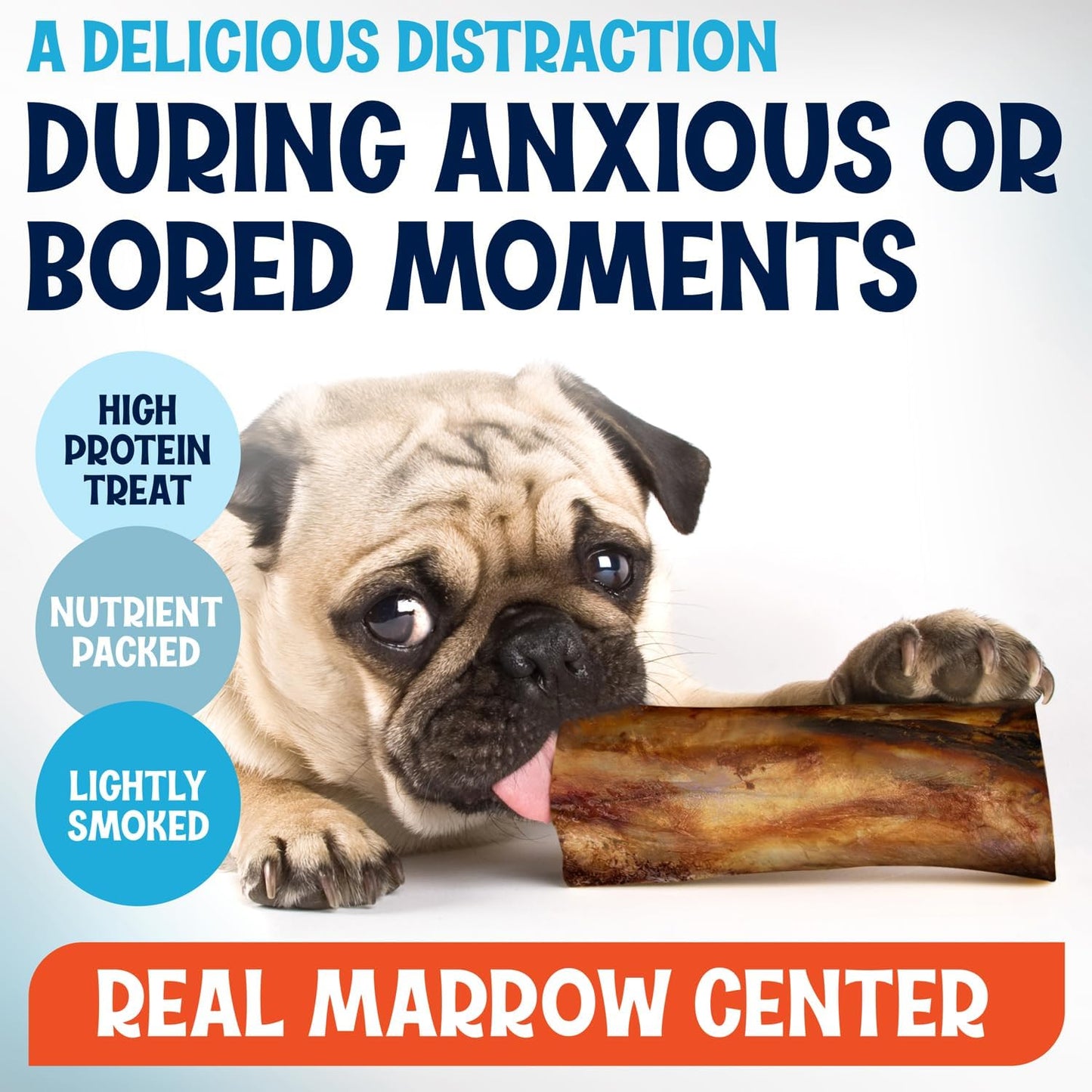 Marrow Bones for Large Dogs, 6 inch Natural Dog Bones for Aggressive Chewers, Long Lasting Treats, Grain-Free, Rawhide Alternative, Dental Health Snack, USA Packaged, Low Odor (6 Pack)