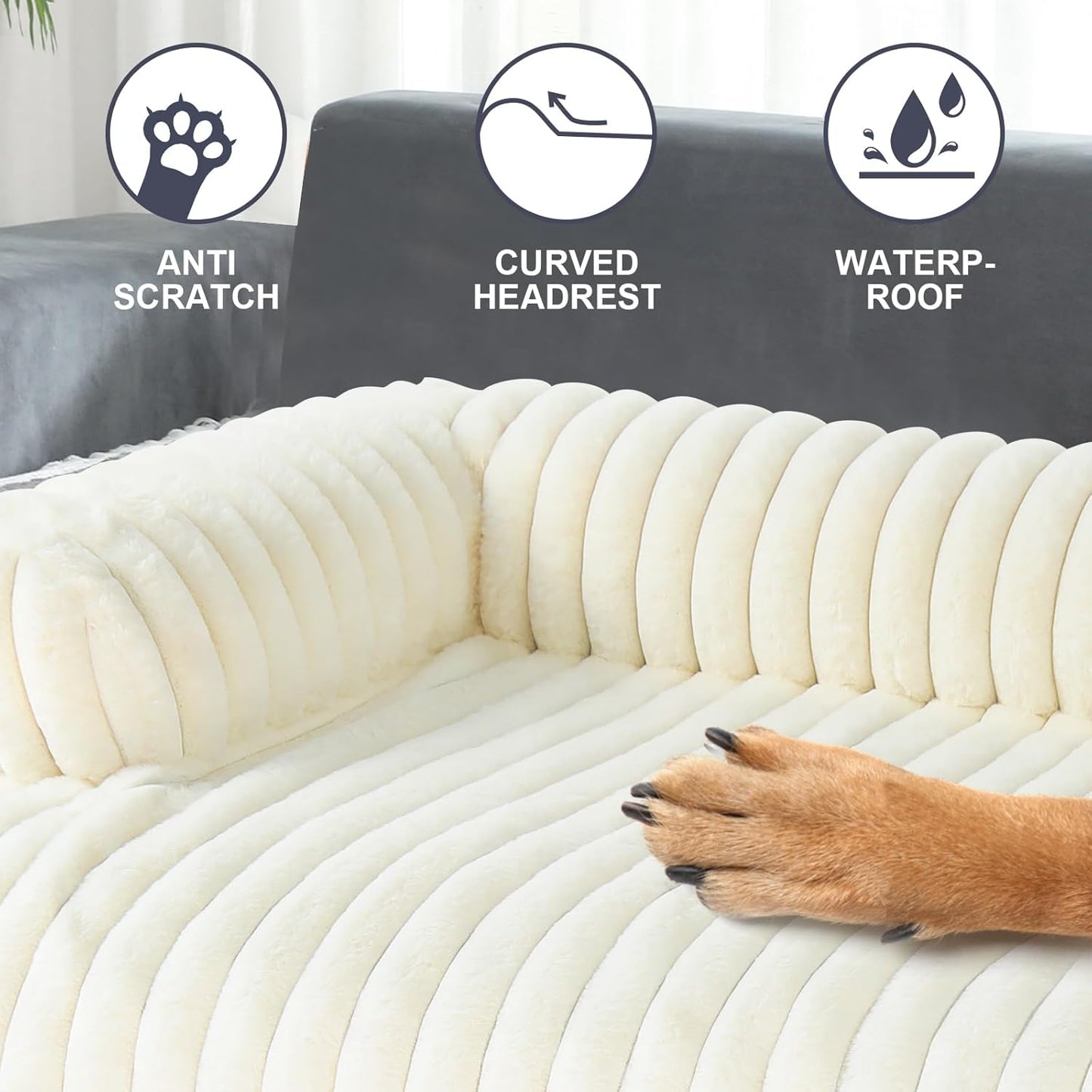 Luxurious Dog Couch Bed, Washable Calming Dog Couch Cover, Removable Couch Protector for Dogs, Waterproof Sofa Bed, Pet Bed Mats for Couch, Pet Couch Covers for Sofa(White, XL)