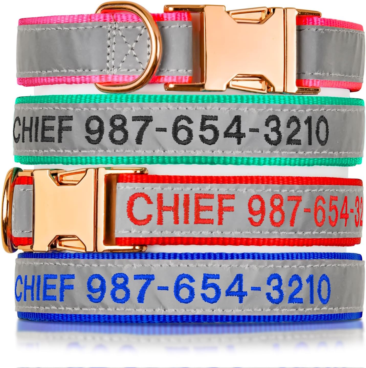 Personalized Reflective Dog Collar Embroidered with Pet Name and Phone Number - Metal Buckle Adjustable Custom Dog Collars in Pink, Blue, Black for Small Dogs, Boys and Girls Puppy