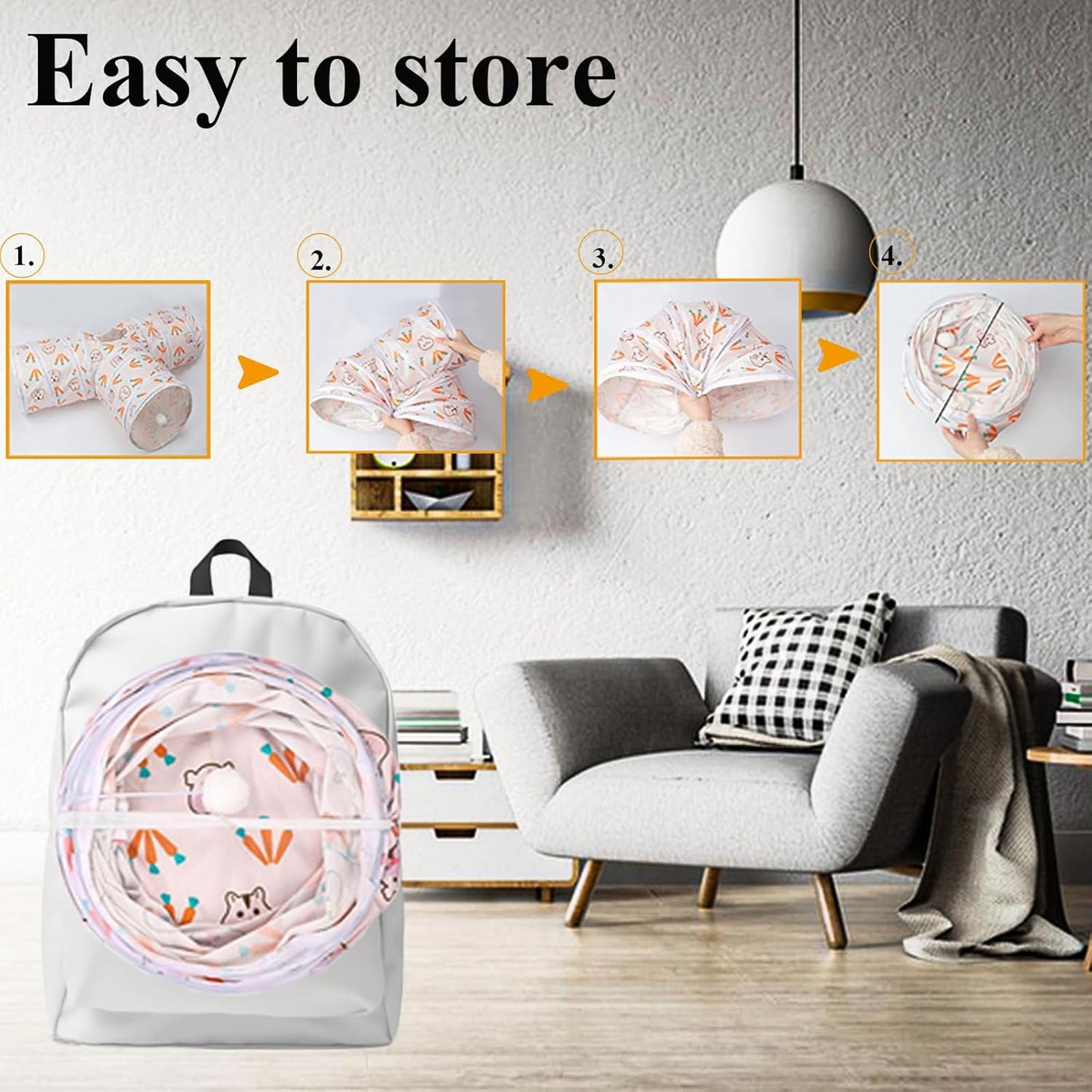 HERCOCCI Rabbit Toys, Bunny Tunnels & Tubes, Collapsible 3 Way Rabbit Hideout Tunnel with Chew Toys for Bunny Guinea Pig Ferret Kitten