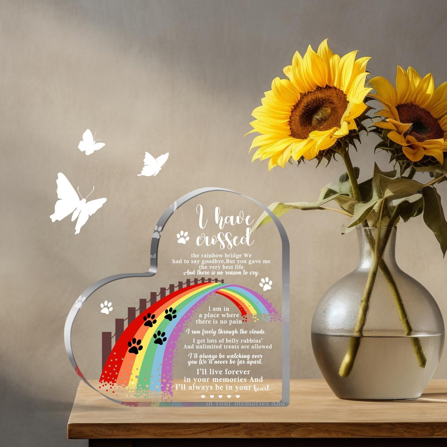 Xendelow Pet Memorial Gifts, Sympathy Gifts for Loss of Dog Cat, Pet Sympathy Present, Pet Memorial Acrylic Rainbow Bridge Decorations, Condolences Gift for Remembrance, Bereavement Gift for Loss Pet