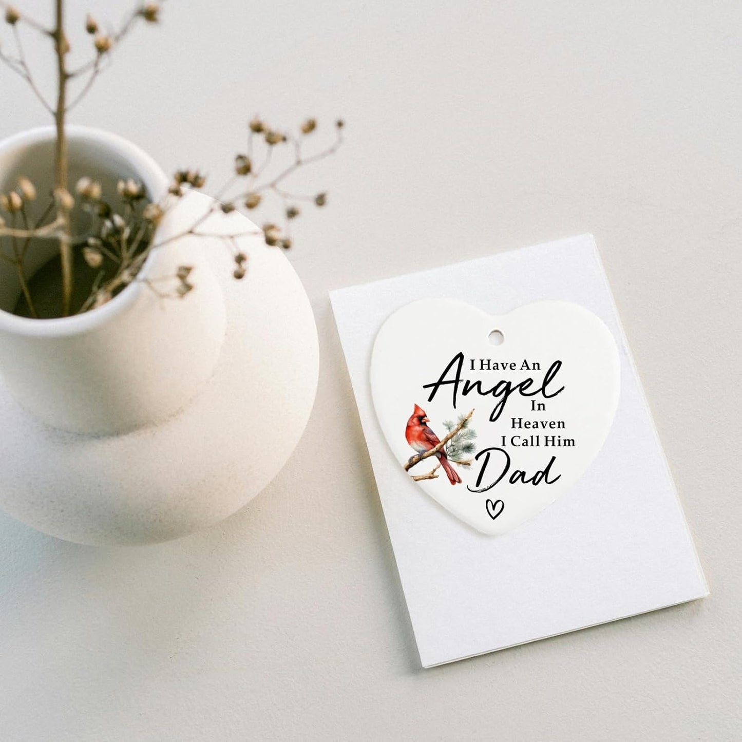 Memorial Gifts for Loss of Dad Memorial Ornament & Keepsake Sign - Red Heart Plaque with Cardinal - Sympathy Gifts for Loss of Dad