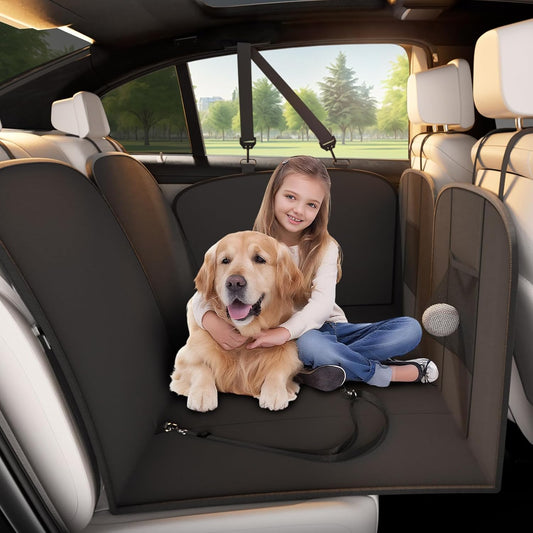 BEBAS Dog Car Seat Cover for Back Seat - Hard Bottom Scratch-Resistant Waterproof Pet Seat Protector, Hammock-Style Back Seat Extender for Cars/SUVs/Trucks, Supports 400lbs (Medium/Large Size, Black)