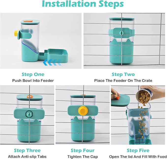 Automatic Rabbit Feeders for Cages,35 oz Hanging Rabbits Food Dispenser Guinea Pig Auto Gravity Feeder for Bunny Chinchilla Ferret Squirrel Hedgehog(Green)